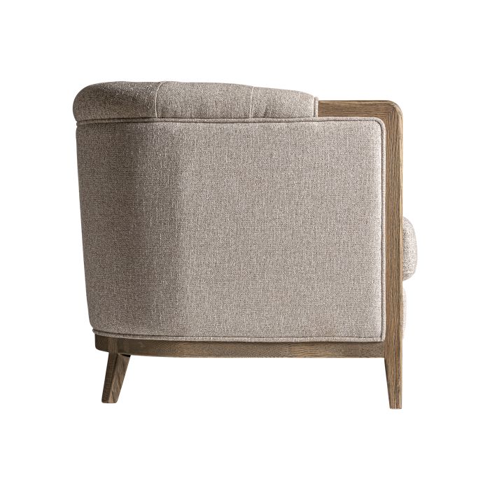 Sofá Madera Natural Tejido Beige 3 Plazas, 206 Cm