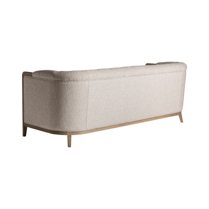 Sofá Madera Natural Tejido Beige 3 Plazas, 206 Cm