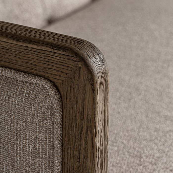 Sofá Madera Natural Tejido Beige 3 Plazas, 206 Cm
