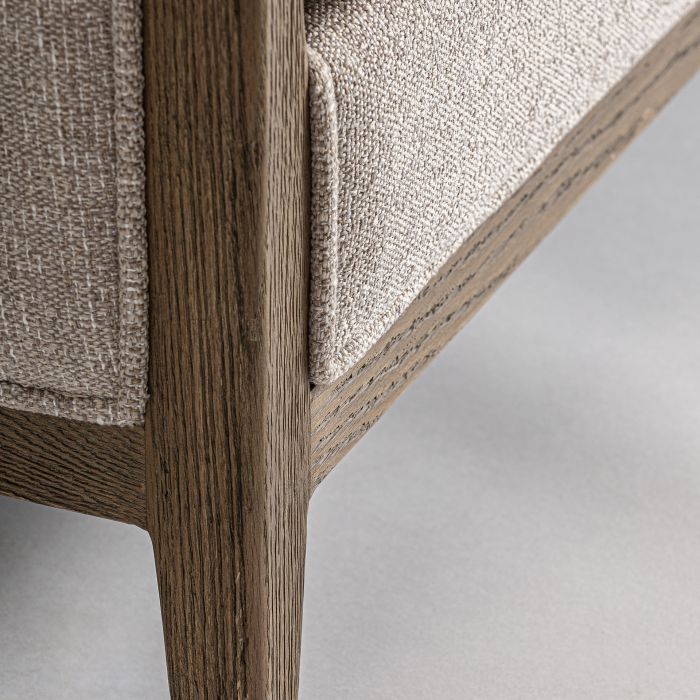 Sofá Madera Natural Tejido Beige 3 Plazas, 206 Cm
