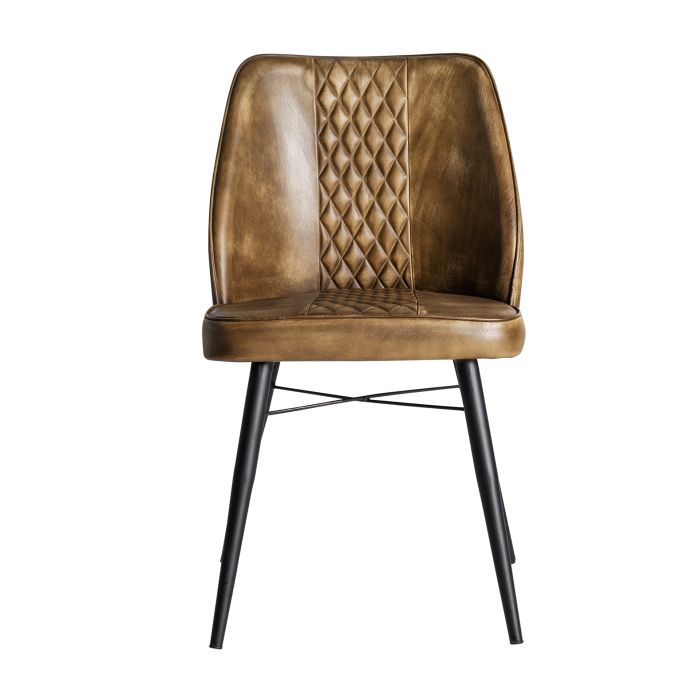 Silla Piel Color Camel Hierro, 48 Cm