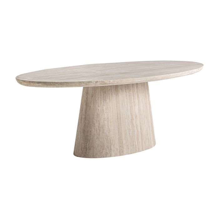 Mesa de comedor contemporánea en travertino marrón claro.