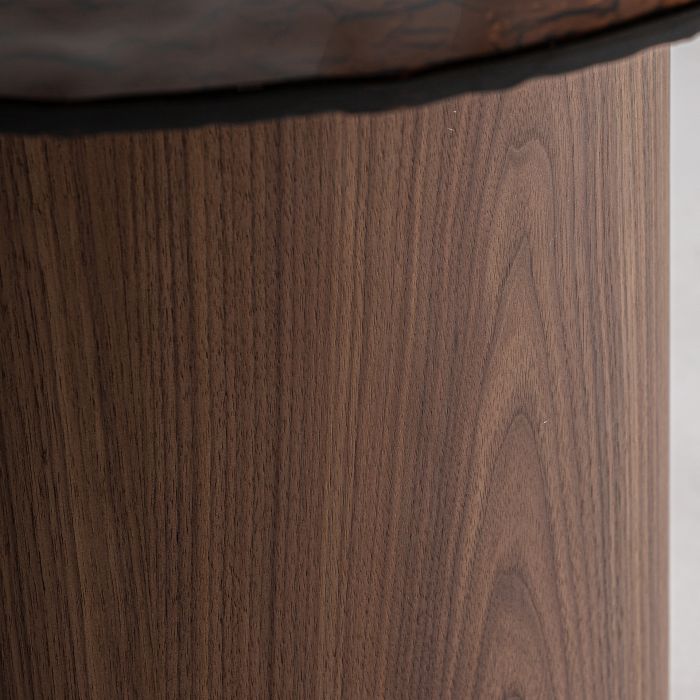 Mesa Auxiliar Madera recuperada Natural Tapa cristal , 60 Cm