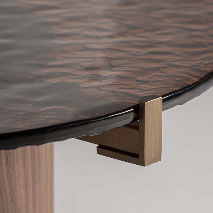 Mesa Auxiliar Madera recuperada Natural Tapa cristal , 60 Cm