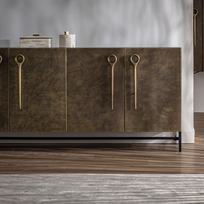 Buffet Herro Oro Viejo Metal Negro 4 Puertas, 180 Cm
