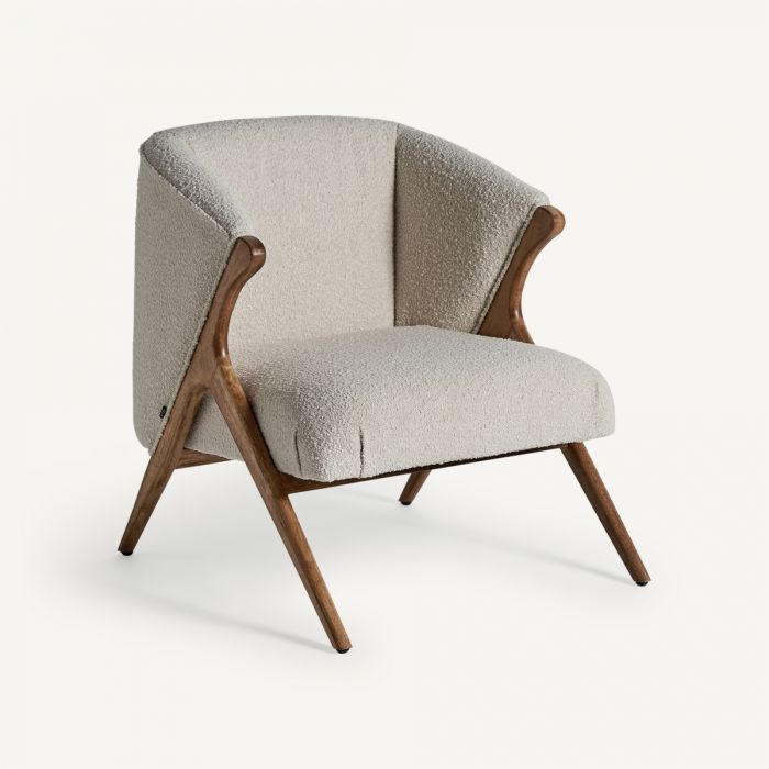 Sillón Madera Pino Marrón Algodón 73x83x80 Blanco Roto