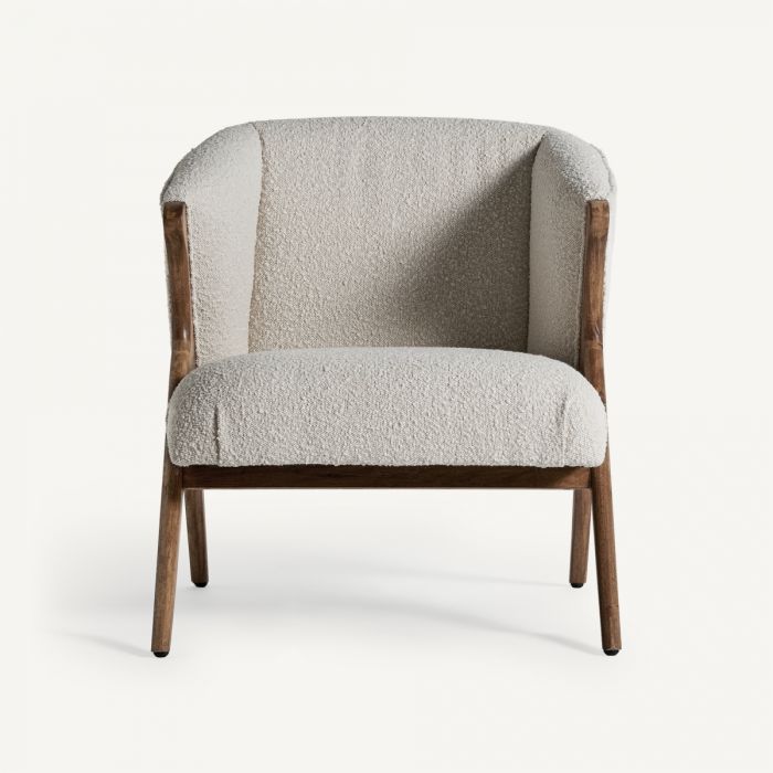 Sillón Madera Pino Marrón Algodón 73x83x80 Blanco Roto