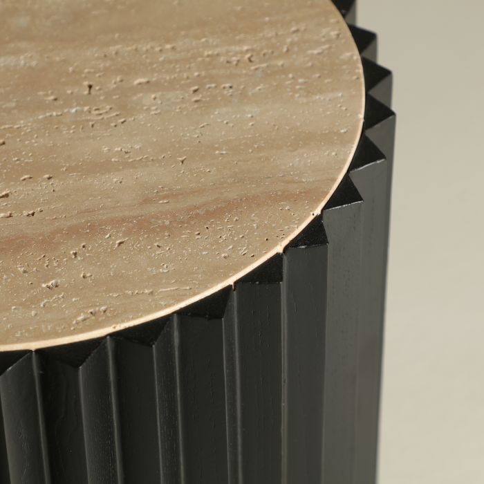 Mesa Auxiliar Negro Mármol Madera, 39 Cm