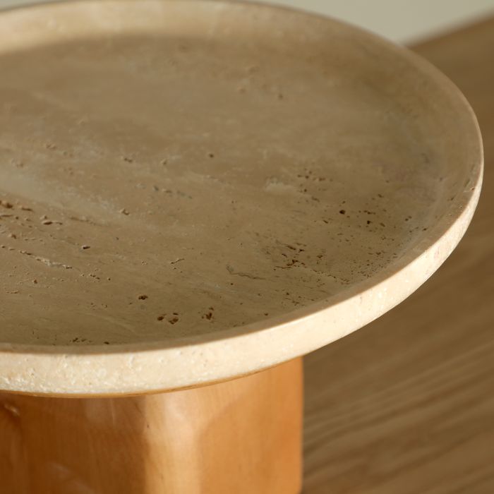 Mesa Auxiliar Mármol Madera Abedul Marrón, 25 Cm
