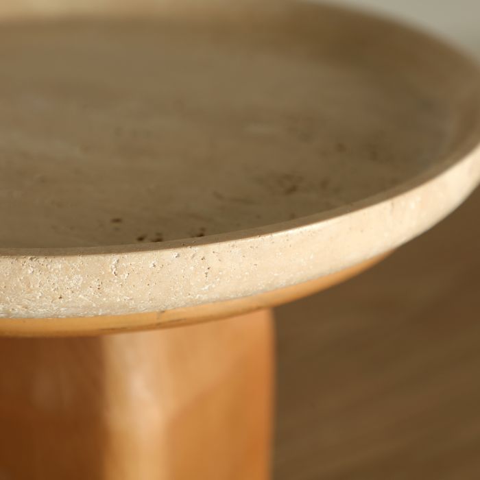Mesa Auxiliar Mármol Madera Abedul Marrón, 25 Cm
