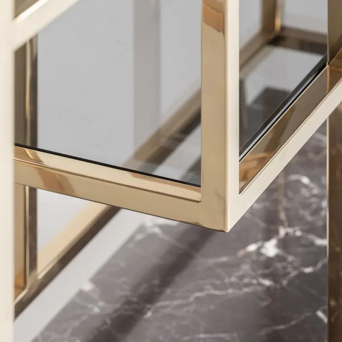 Librería Acero Oro Detalles Vidrio 30X108X230 Base Mármol