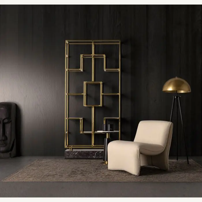 Librería Acero Oro Detalles Vidrio 30X108X230 Base Mármol