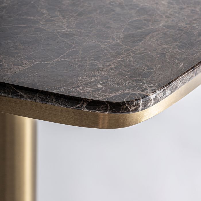 Mesa Bar Mármol Marrón Acero Oro, 70 Cm