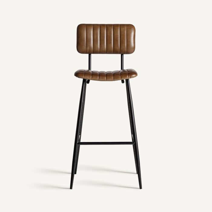 Taburete Neguac Piel Marrón Hierro, 46 Cm
