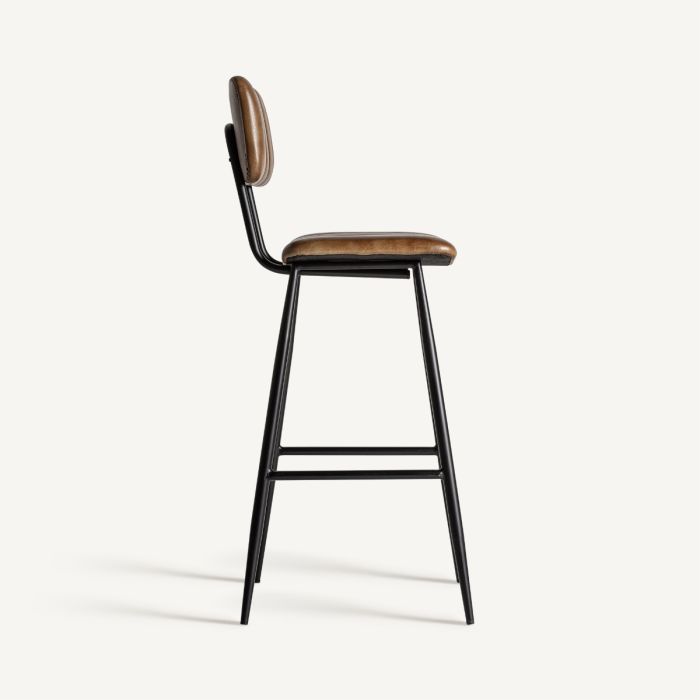 Taburete Neguac Piel Marrón Hierro, 46 Cm