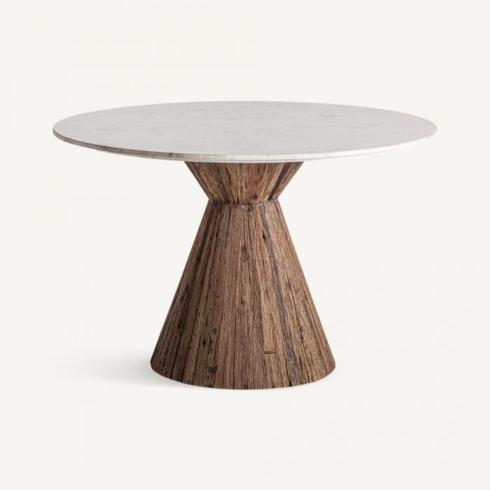 Mesa Comedor Mármol Blanco Madera Tropical Marrón, 120 Cm