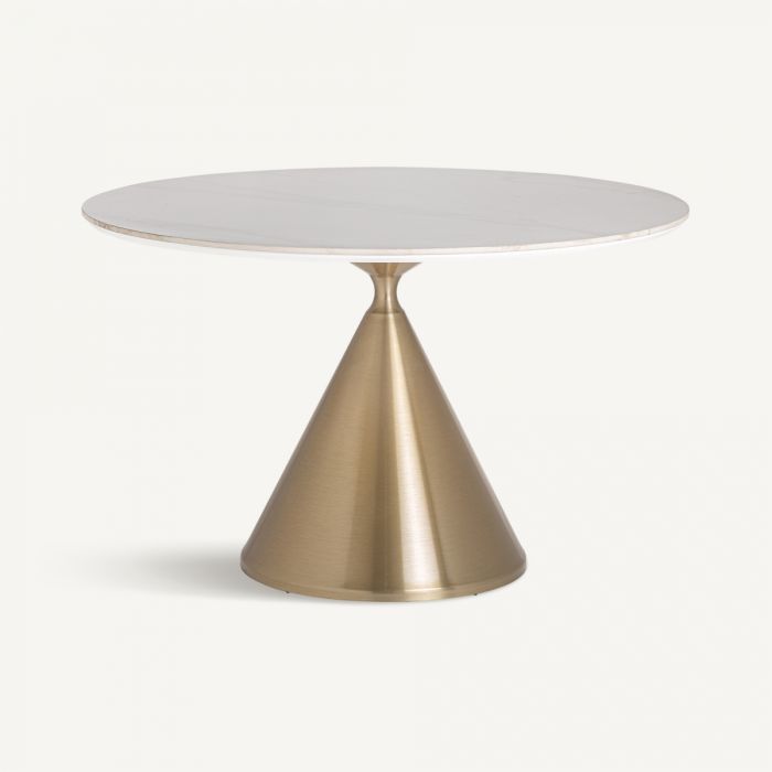 Mesa Comedor Redonda Porcelánico Blanco Oro, 120 Cm
