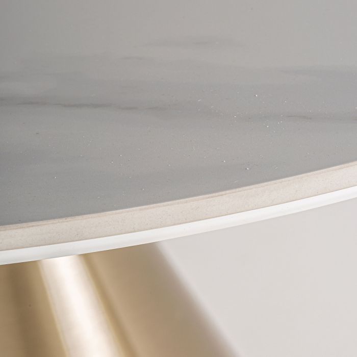 Mesa Comedor Redonda Porcelánico Blanco Oro, 120 Cm