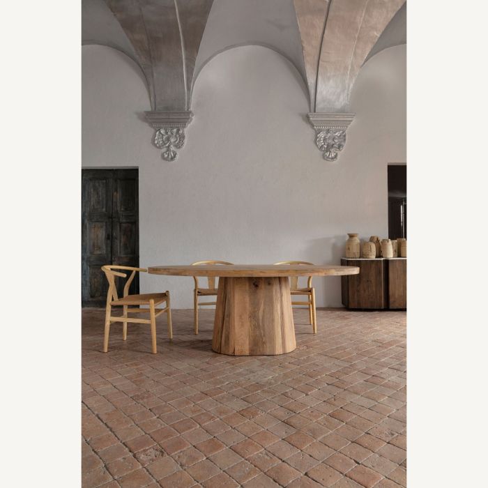 Mesa Comedor Redonda Madera Mango Natural, 200 Cm