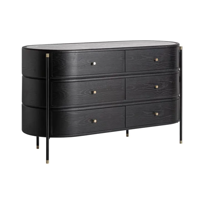 Cómoda Madera Negra Cerámica 6 Cajones, 140 Cm
