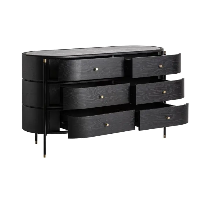 Cómoda Madera Negra Cerámica 6 Cajones, 140 Cm