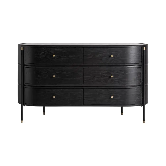Cómoda Madera Negra Cerámica 6 Cajones, 140 Cm