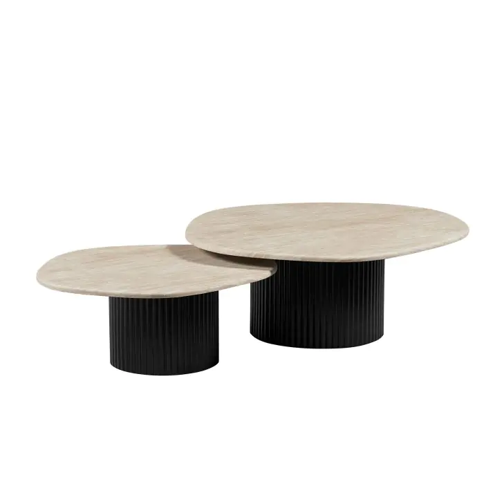 Set mesas centro mármol beige madera negra moderno
