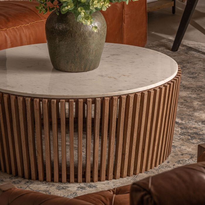Mesa Centro Madera Mármol Blanco, 100 Cm