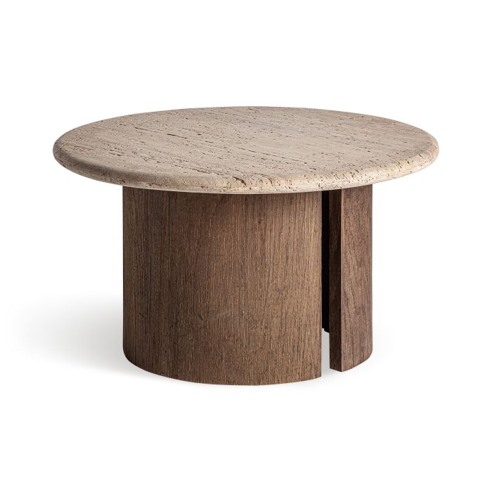 Mesa Centro Tapa travertino Crema Madera Recuperada, 80 Cm