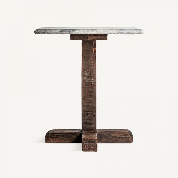 Mesa Bar Madera Marrón Tapa Mármol Gris Cuadrada, 77 Cm