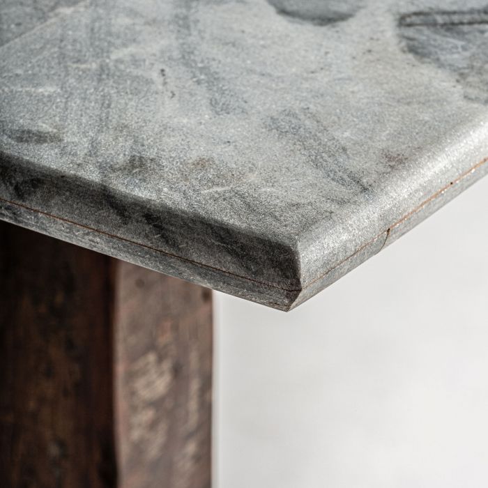 Mesa Bar Madera Marrón Tapa Mármol Gris Cuadrada, 77 Cm