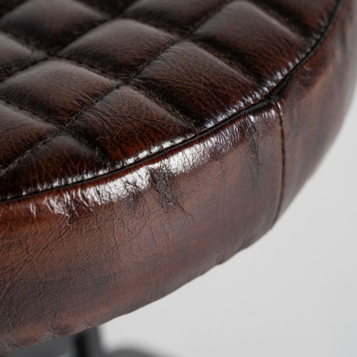 Taburete Hierro Negro Cuero Marrón Ajustable, 59 Cm