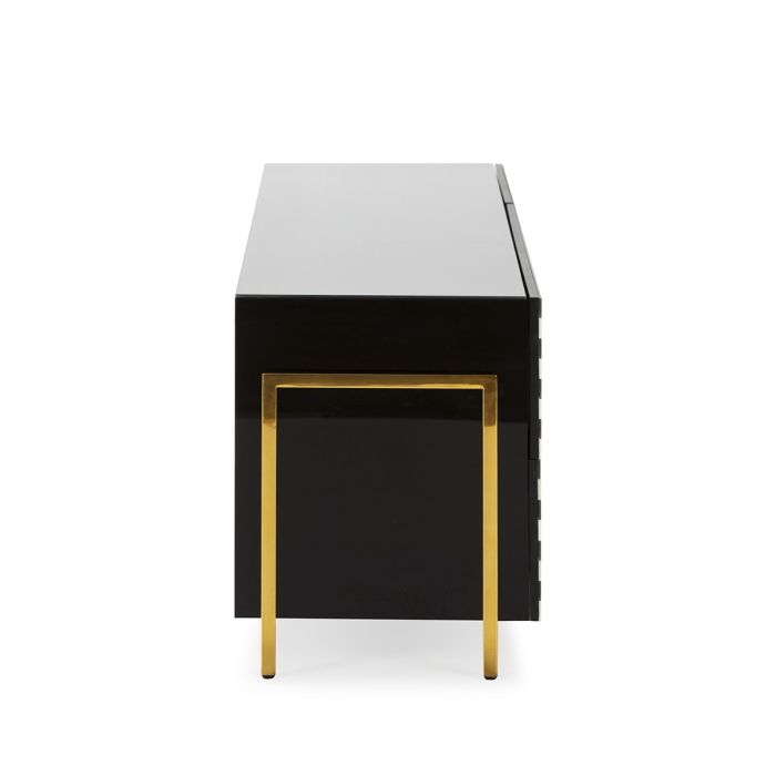 Mueble TV Cristal Acero Blanco/Negro/Dorado, 145 Cm