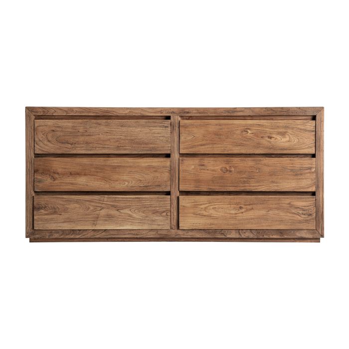 Cómoda en madera de olmo marrón con 6 cajones.