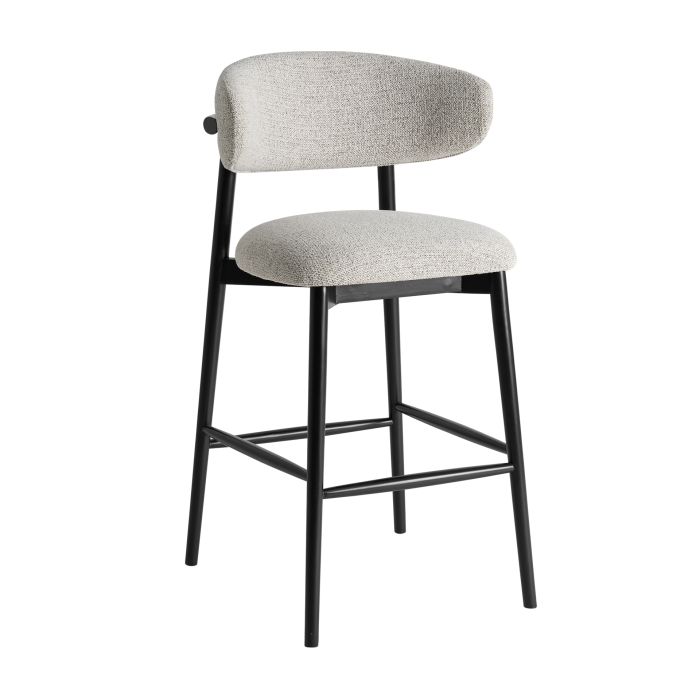 Taburete en madera de fresno en color negro tapizado en tejido beige.