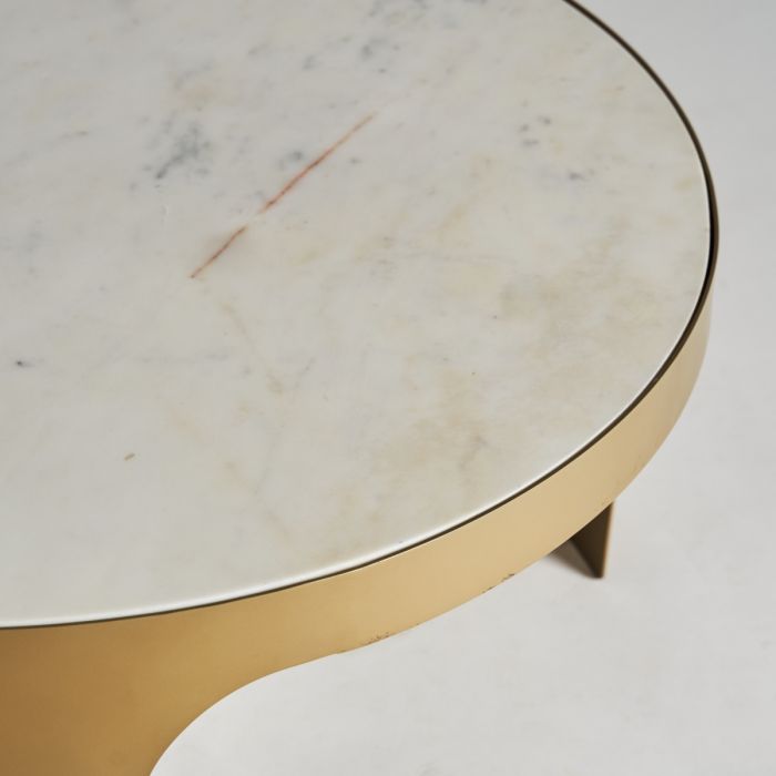 Mesa Centro Hierro Oro Mármol Blanco Redonda, 80 Cm