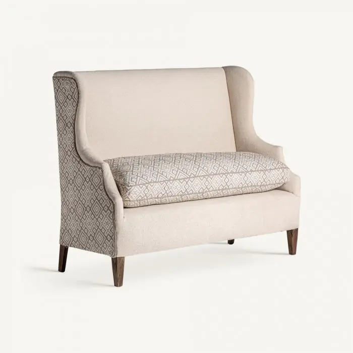 Sofá Madera Mango Tejido Beige 2 Plazas, 150 Cm
