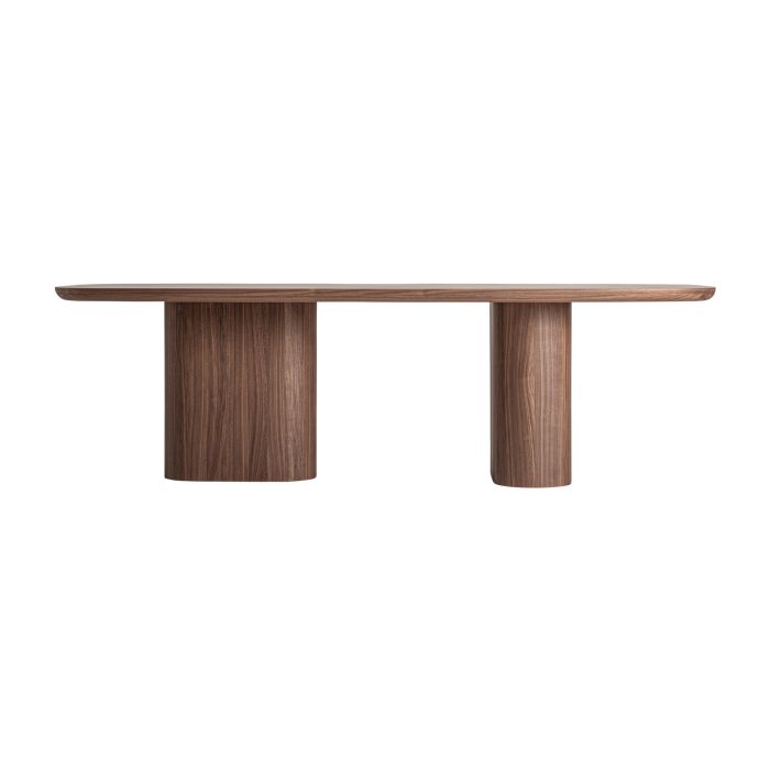 Mesa de comedor en chapa de nogal marrón.