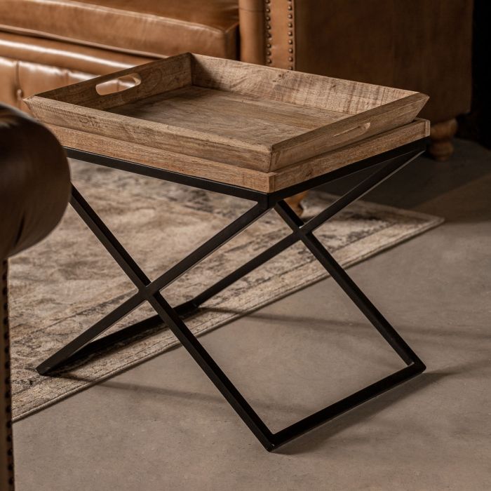 Mesa Auxiliar Mango Natural Extensible Hierro Negro, 55 Cm