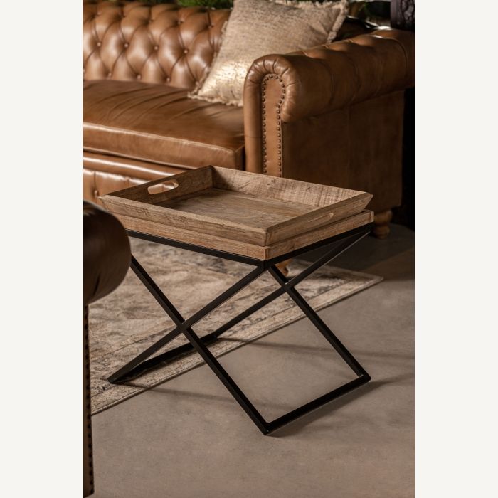 Mesa Auxiliar Mango Natural Extensible Hierro Negro, 55 Cm