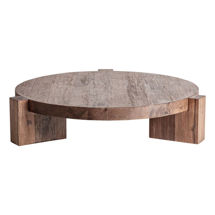 Mesa de centro contemporánea en madera de sal recuperada marrón.