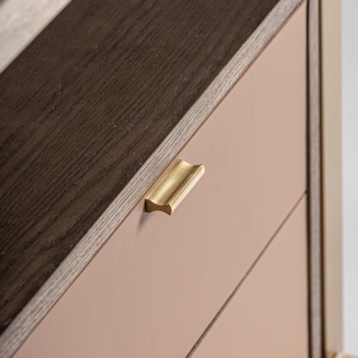 Mesita De Noche Trevertino Beige Madera Marrón 2 Cajones, 65 Cm