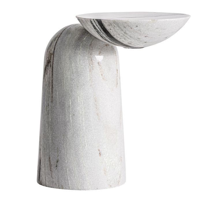 Mesa auxiliar contemporánea en mármol blanco.