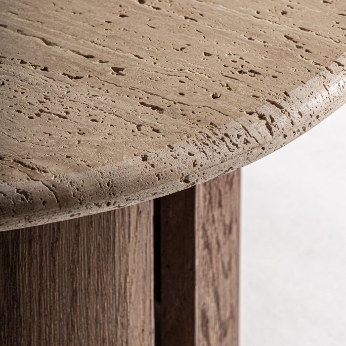 Mesa Centro Tapa travertino Crema Madera Recuperada, 80 Cm