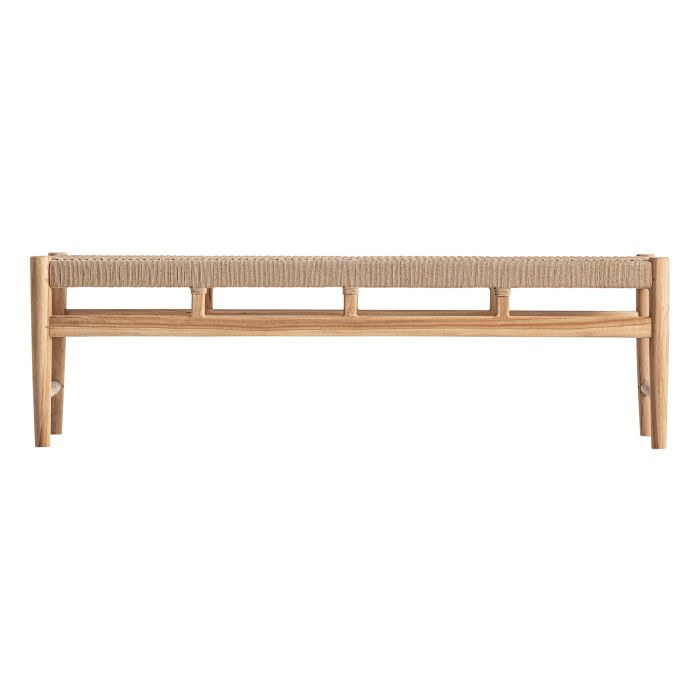 Banco en madera de teca natural y cuerda marrón.