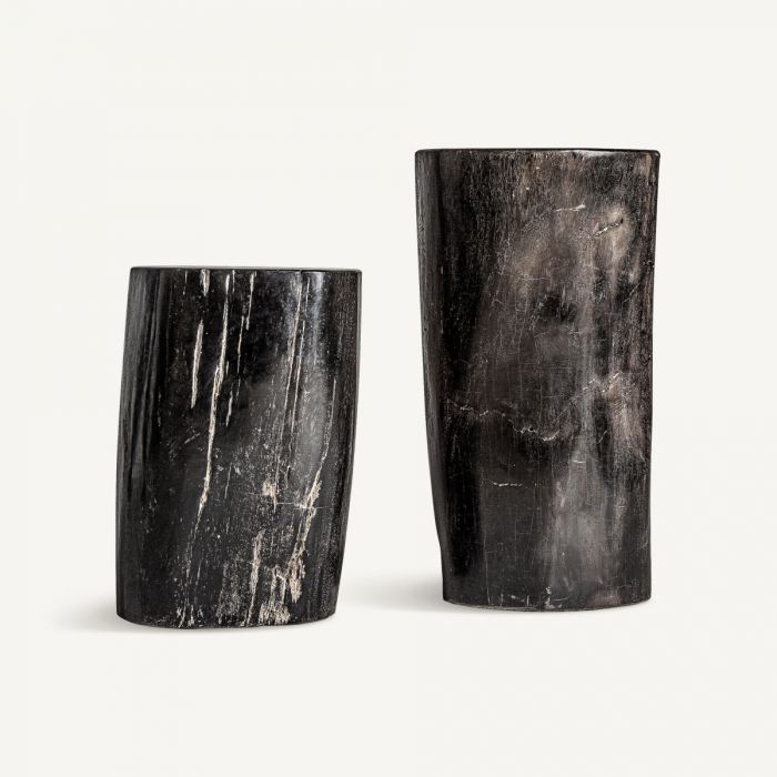 Mesa Auxiliar Madera Petrificada Negro Tronco, 38 Cm