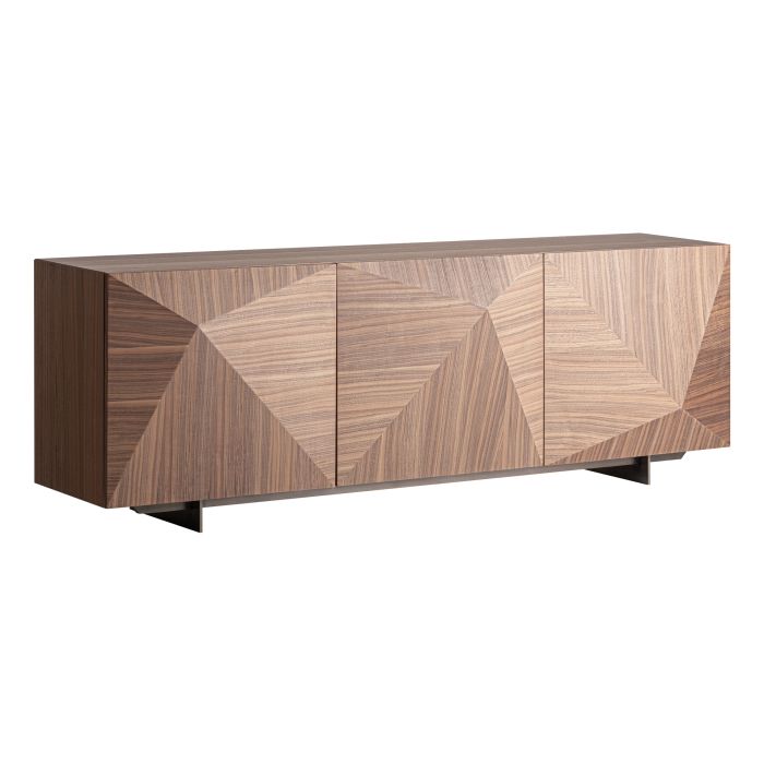 Aparador en chapa de nogal, madera dm marrón y acero bronce 220 cm