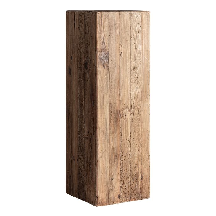 Peana en madera de pino reciclada marrón claro.