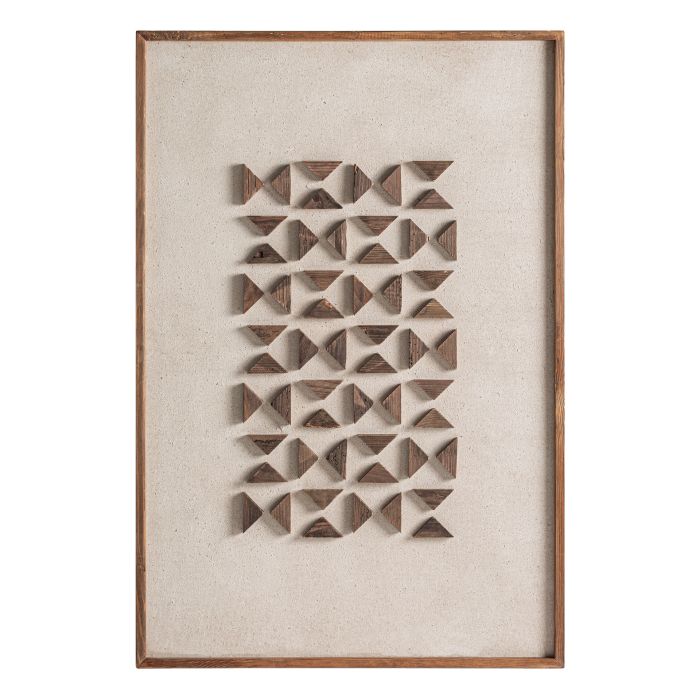 Cuadro en madera de pino reciclado en tono marrón y blanco.