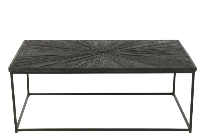 Mesa de centro diseño moderno en madera y metal negro.